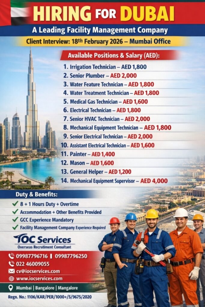 Dubai Facility Management Jobs 2026 – Client Interview on 18th February 