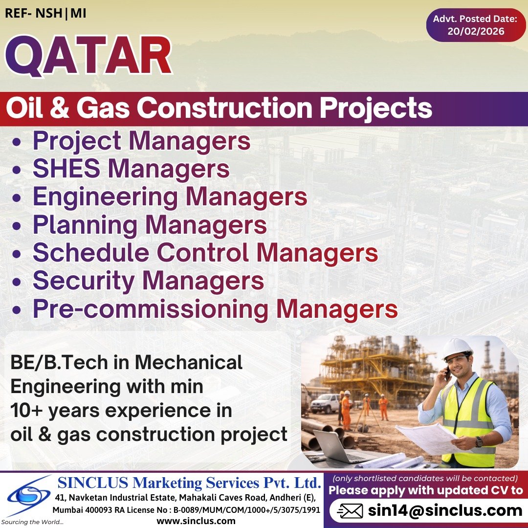 Hiring For Qatar | Oil & Gas Construction Projects - Apply Now