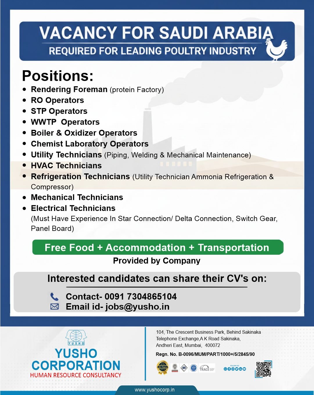 Saudi Arabia Poultry Industry Jobs 2026 – Free Food, Accommodation & Transportation