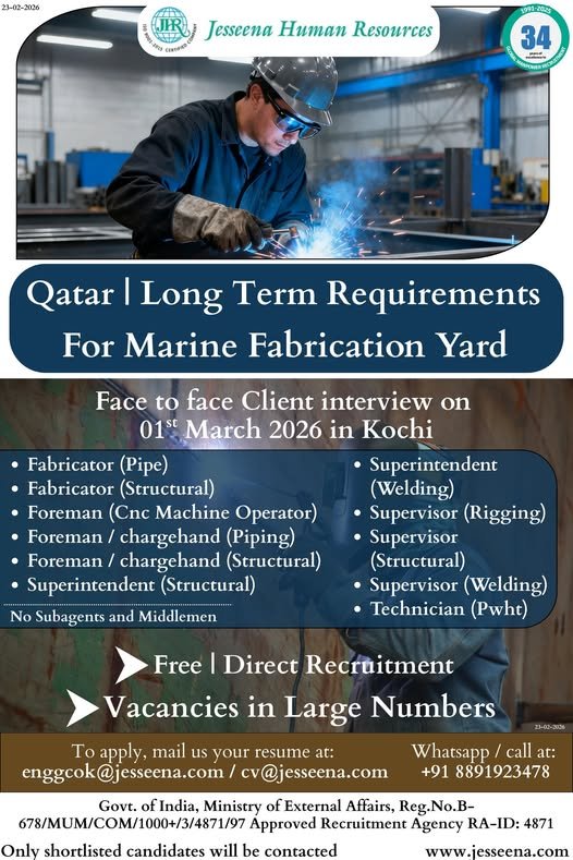Qatar | Long Term Jobs For Marine Fabrication Yard - Apply Now