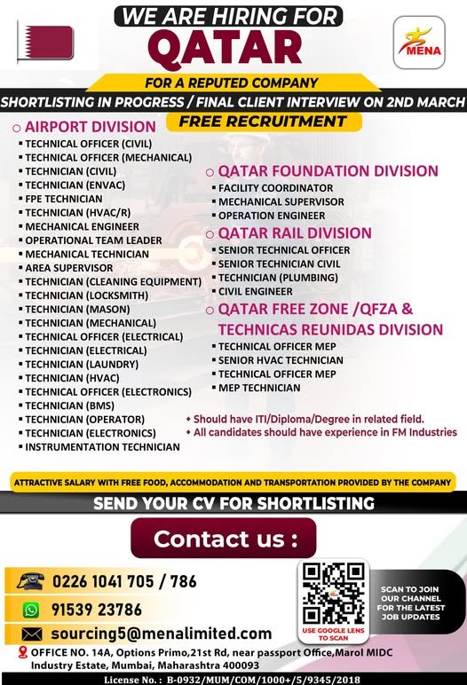 Hiring for Qatar - facility management company.- Apply Now