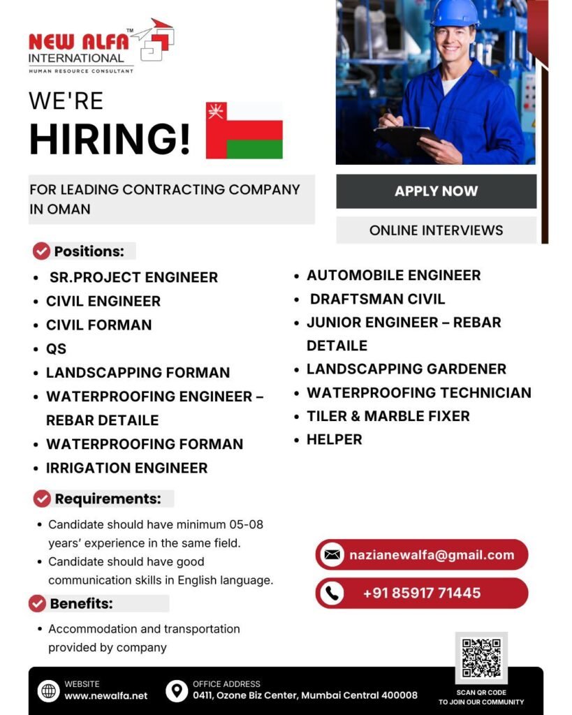 Oman Jobs 2026 : Hiring For Leading Contracting Co. - Apply Now – Online Interviews