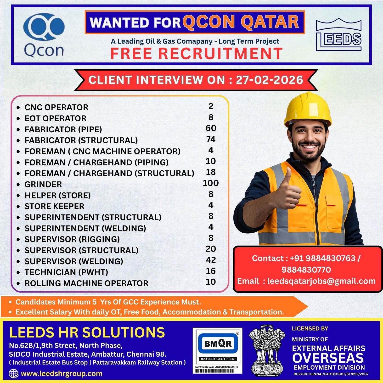 Free Recruitment For QCON Qatar Leading Oil & Gas Company - Apply Now