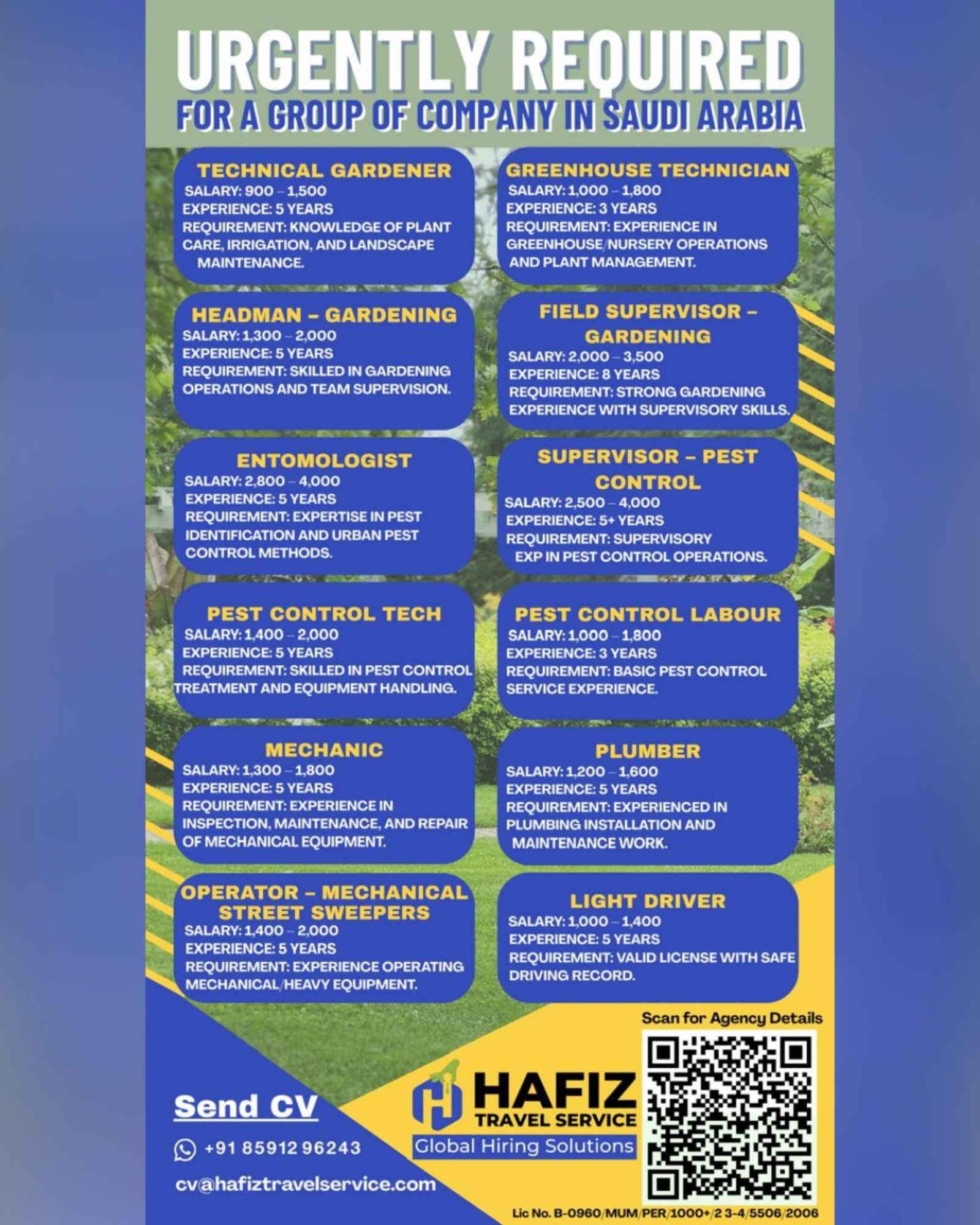 Urgent Gardening, Horticulture & Pest Control Jobs in Saudi Arabia 2026 – Multiple Vacancies with Attractive Salaries