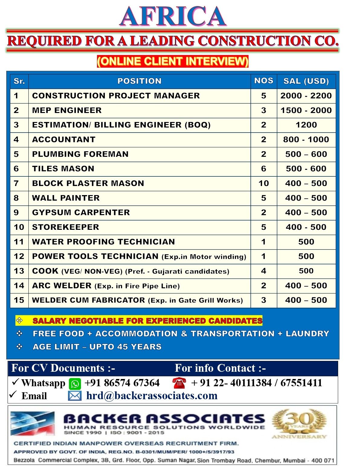Africa Jobs 2026: Leading Construction Company Hiring – Online Client Interview | Salary Up to $2,200 + Free Accommodation