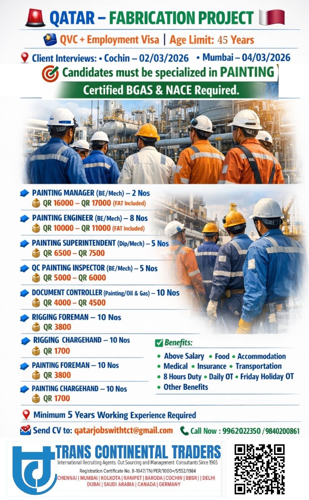 Qatar Fabrication Project Jobs 2026 – Client Interview in Cochin & Mumbai | Apply Now