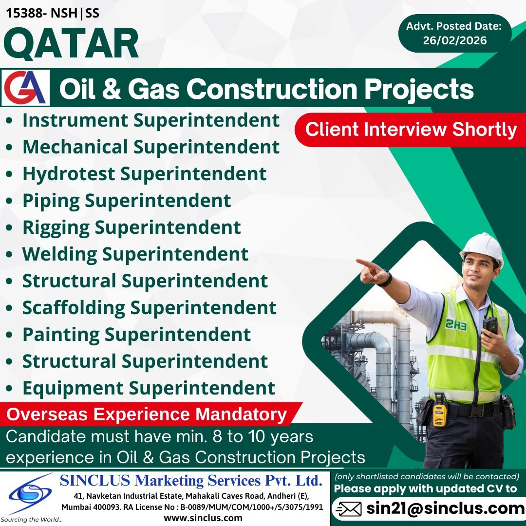 Urgent Hiring For QATAR | Oil & Gas Construction Projects 