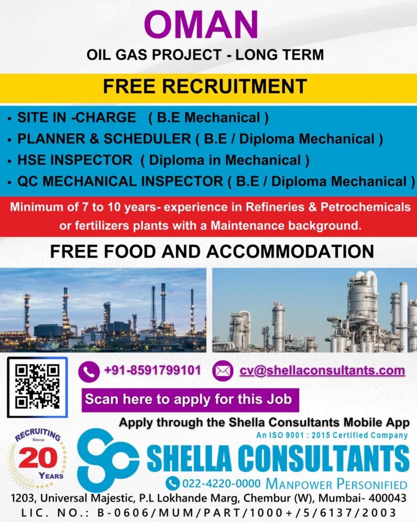 Oman Oil & Gas Jobs 2026 – Long-Term Project with Free Recruitment for Experienced Mechanical Professionals Oman Oil & Gas Jobs 2026 – Long-Term Project with Free Recruitment for Experienced Mechanical Professionals