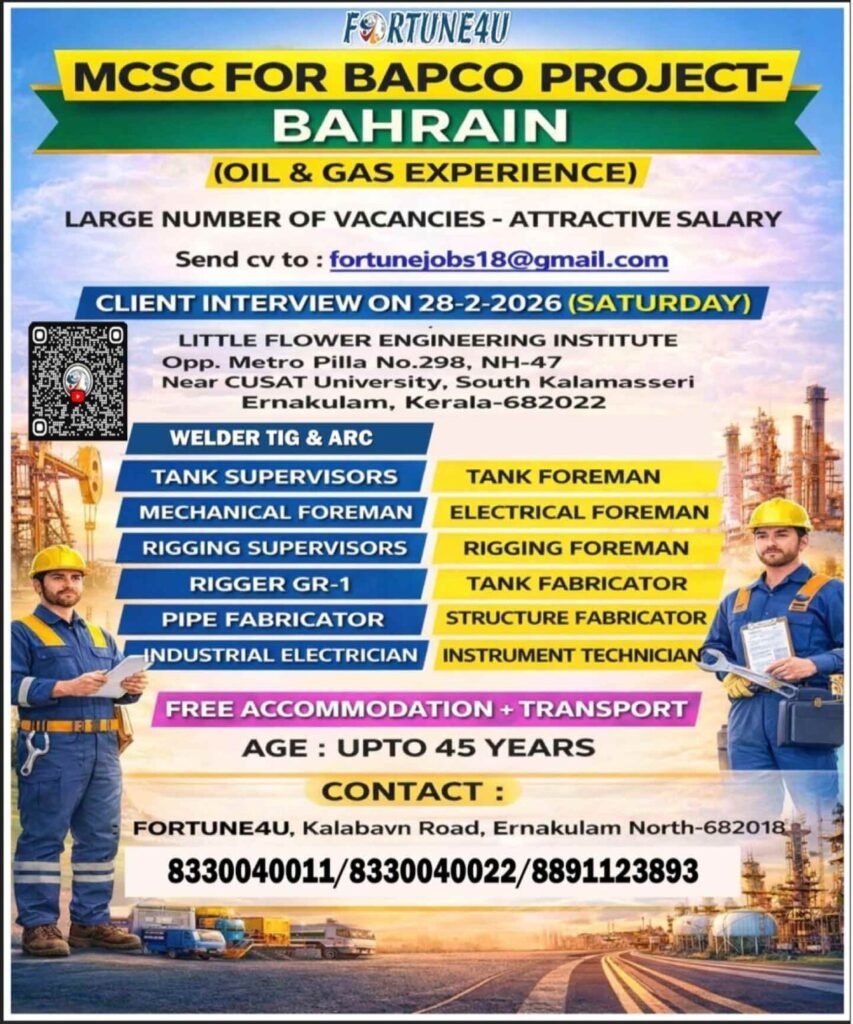 Bahrain Oil & Gas Jobs 2026 – MCSC for BAPCO Project | Apply Now