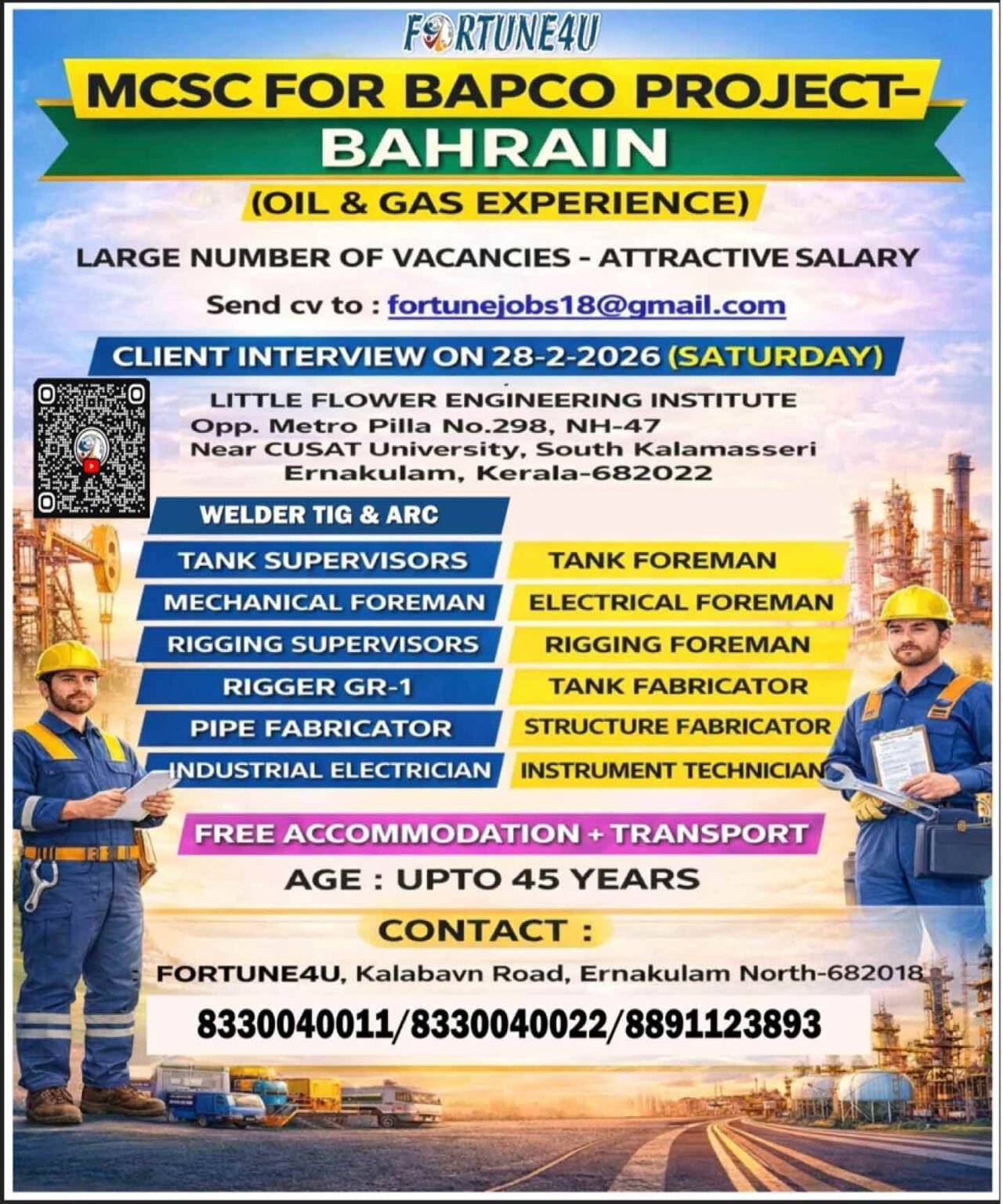 Bahrain Oil & Gas Jobs 2026 – MCSC for BAPCO Project | Apply Now