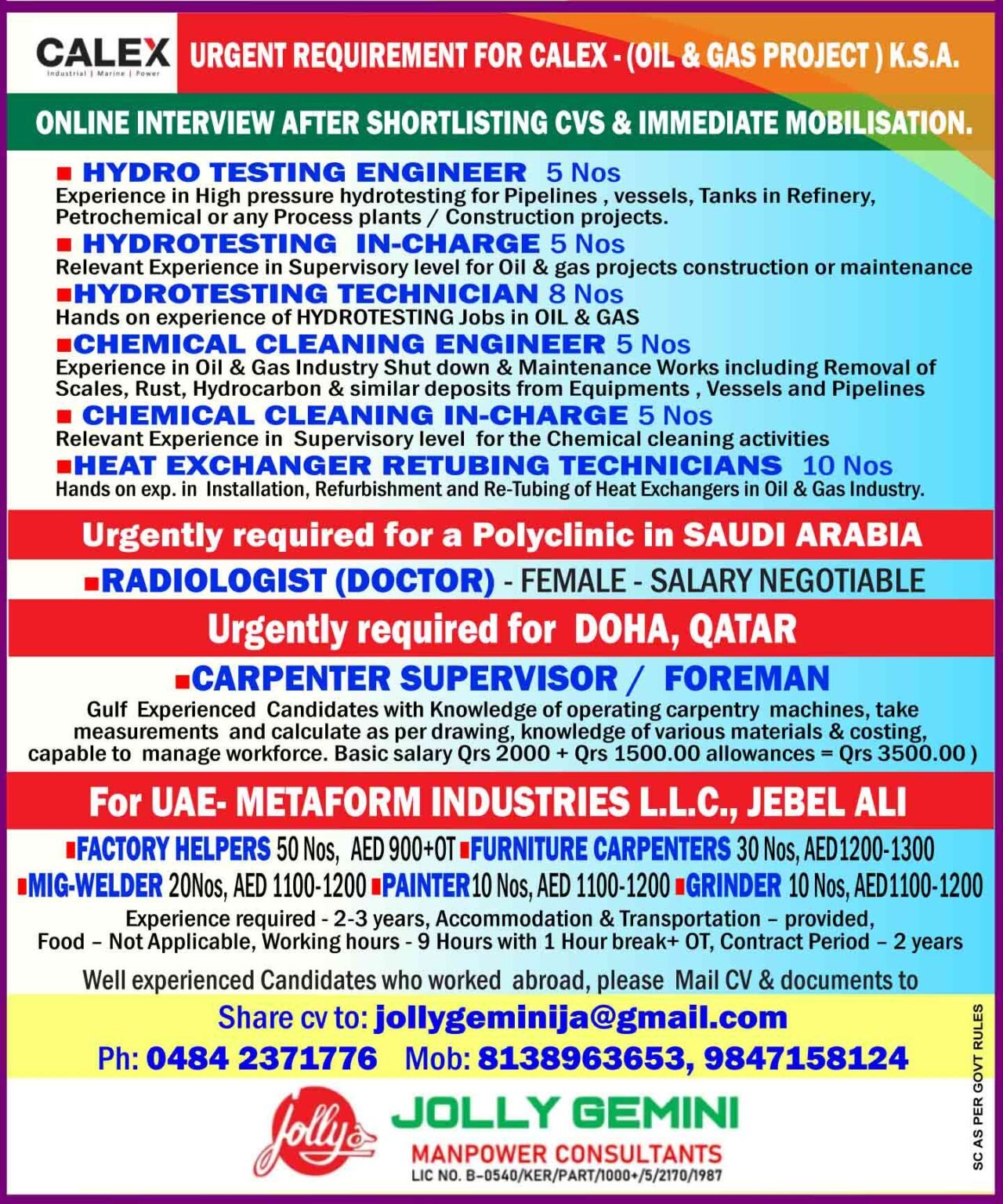 Saudi Arabia, Qatar & UAE Jobs 2026 | Oil & Gas, Healthcare & Industrial Hiring - Apply Today