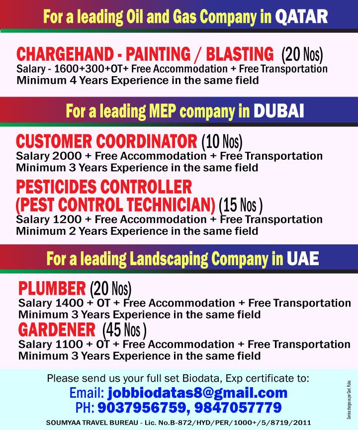 Qatar & UAE Hiring | Oil & Gas, MEP & Landscaping Vacancies