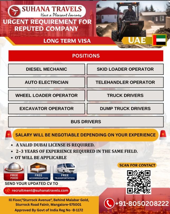 UAE Long-Term Jobs 2026 | Diesel Mechanic, Operators & Drivers | Apply Now