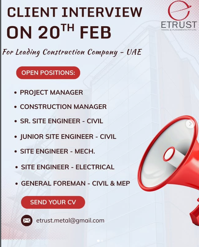 UAE Construction Jobs 2026 – Client Interview on 20 February | Apply Now