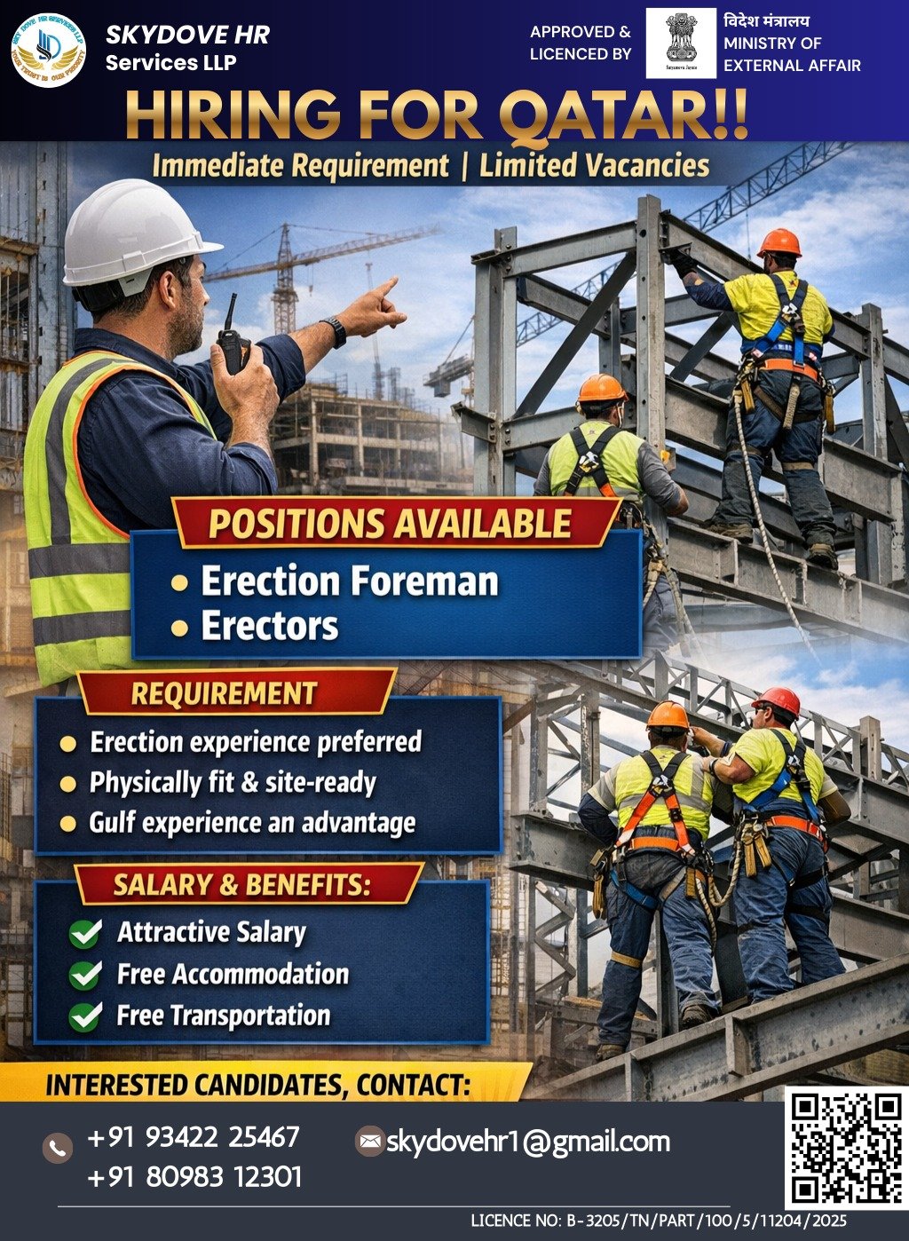 Qatar Construction Jobs 2026: Erection Foreman and Erectors Hiring for Immediate Deployment