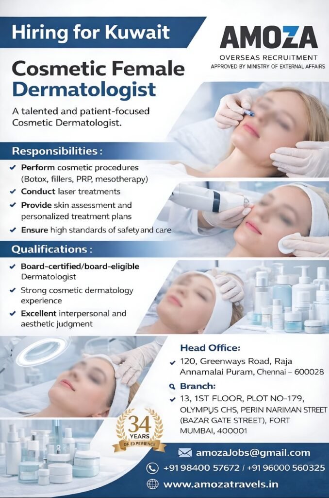 Cosmetic Female Dermatologist Jobs in Kuwait 2026 | Apply Now