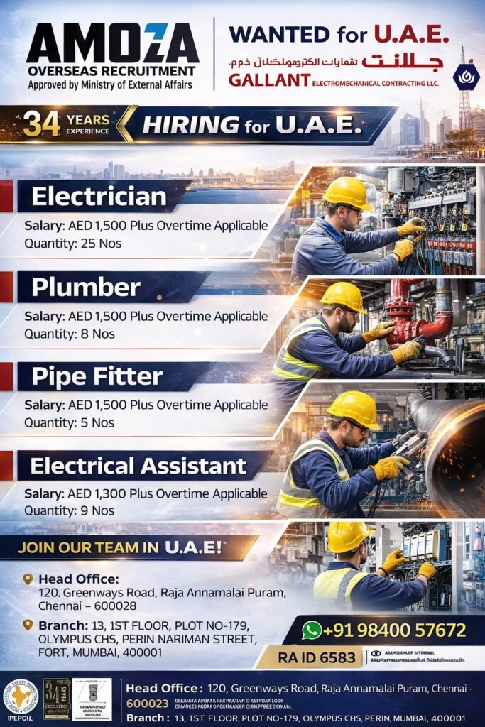 Hiring for UAE – Gallant Electromechanical Contracting LLC