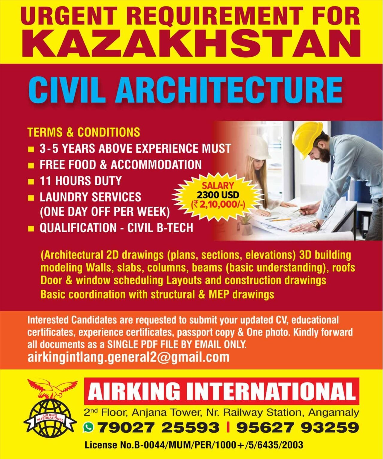 Kazakhstan Civil Architecture Jobs 2026: Urgent Requirement | Salary 2300 USD