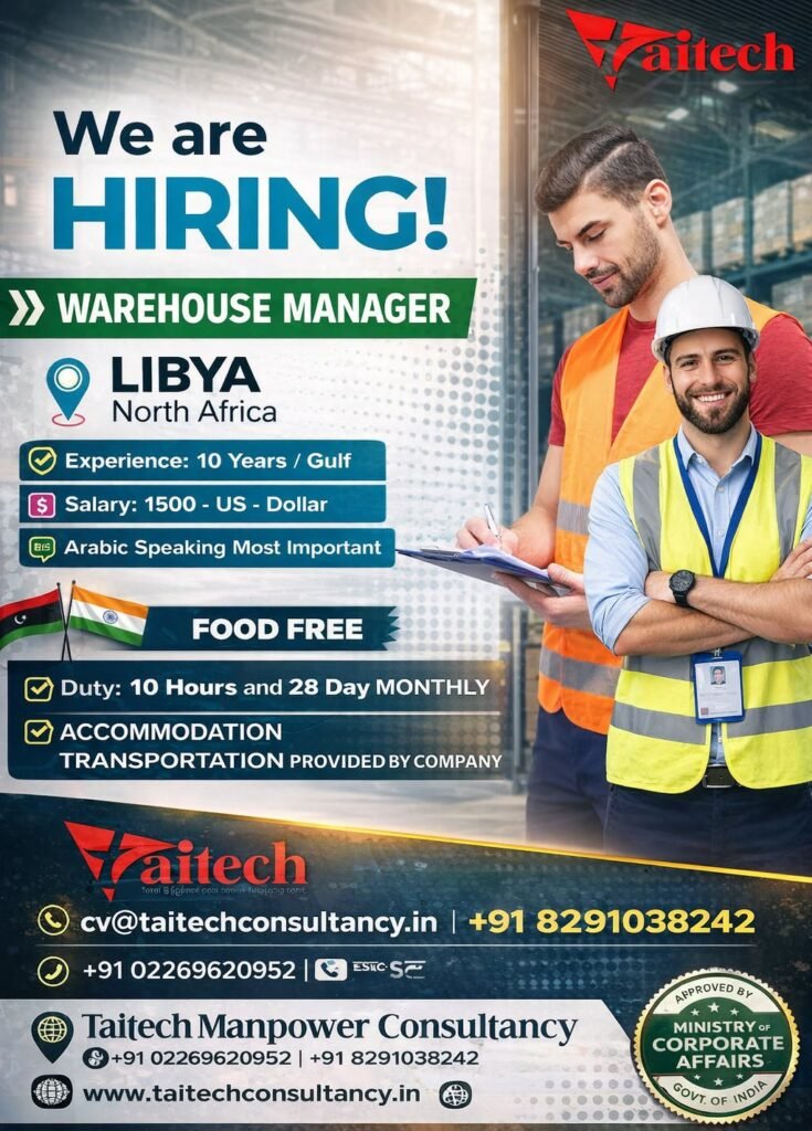 Libya Warehouse Manager Jobs 2026 – Urgent Requirement Libya Warehouse Manager Jobs 2026 – Urgent Requirement