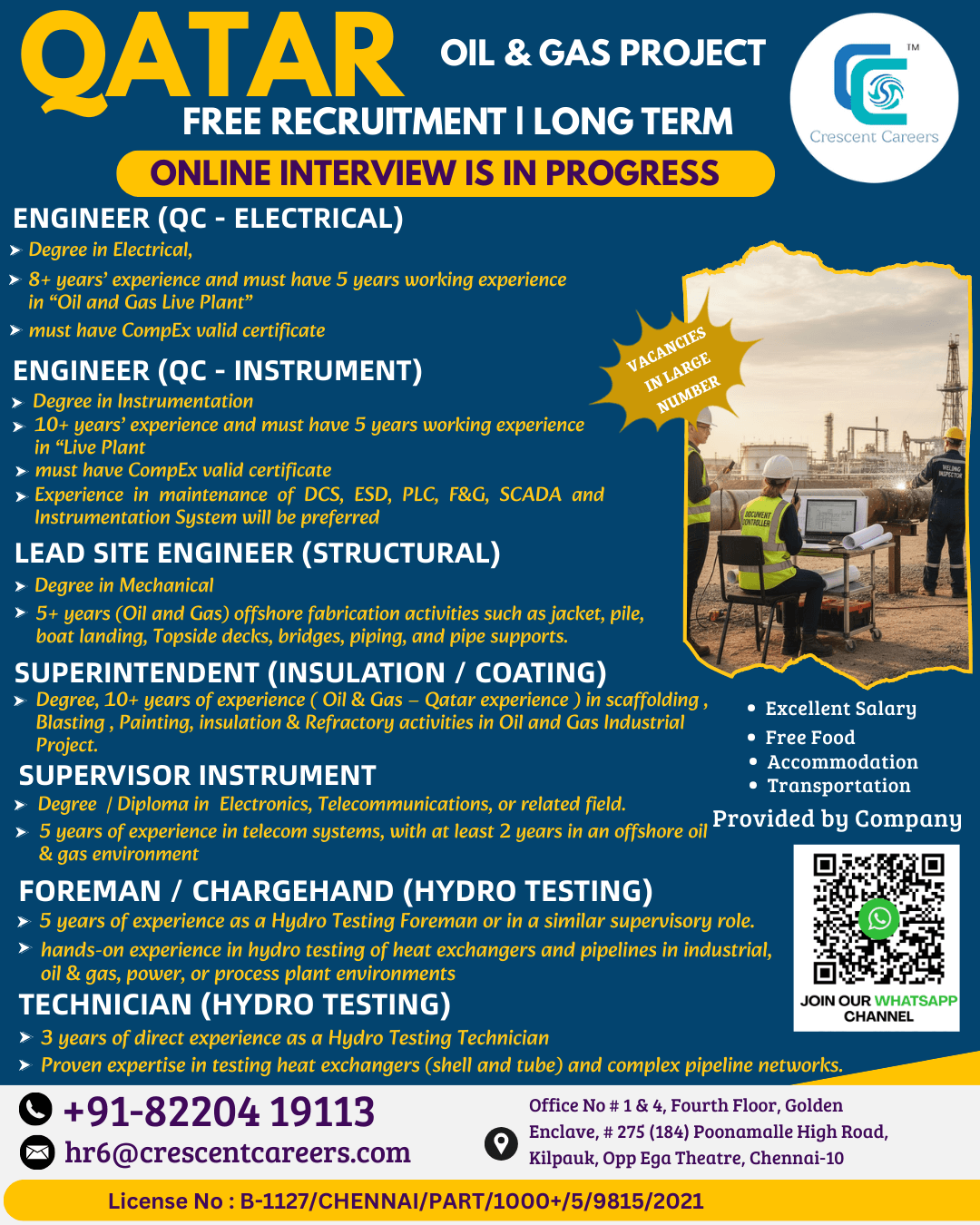 Hiring For Oil & Gas Project At Qatar Free Recruitment