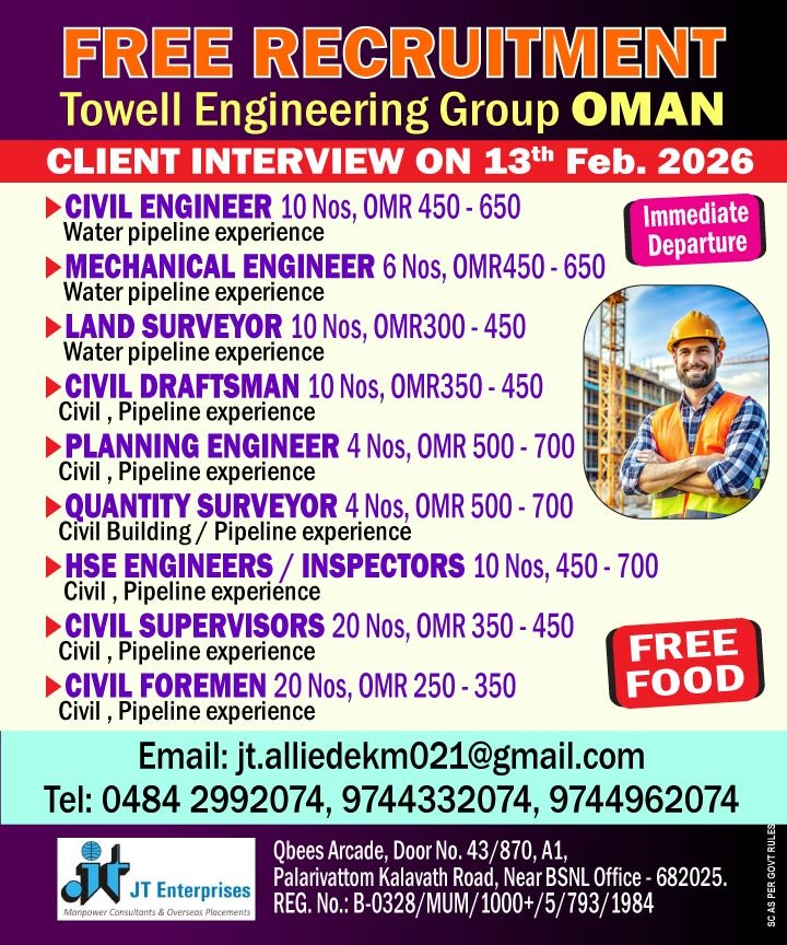 Free Recruitment For Towell Engineering Group Oman Jobs 2026 – Apply Today
