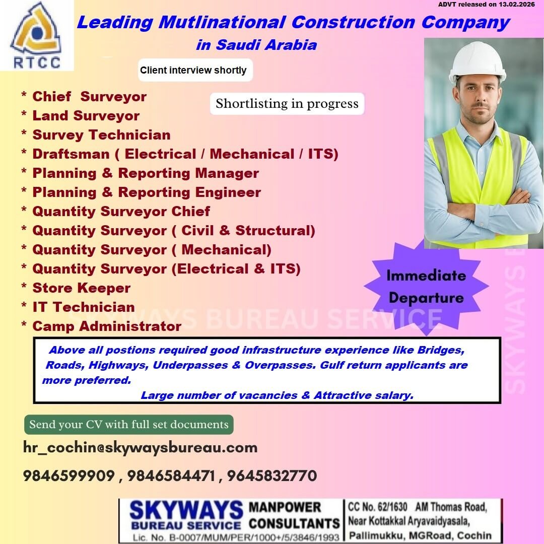 Saudi Arabia RTCC Construction Job Vacancies 2026: Apply Today