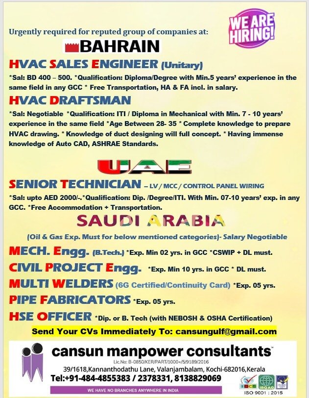 Bahrain & Saudi Arabia Hiring 2026 | HVAC, Engineering, Welding & Oil & Gas Vacancies