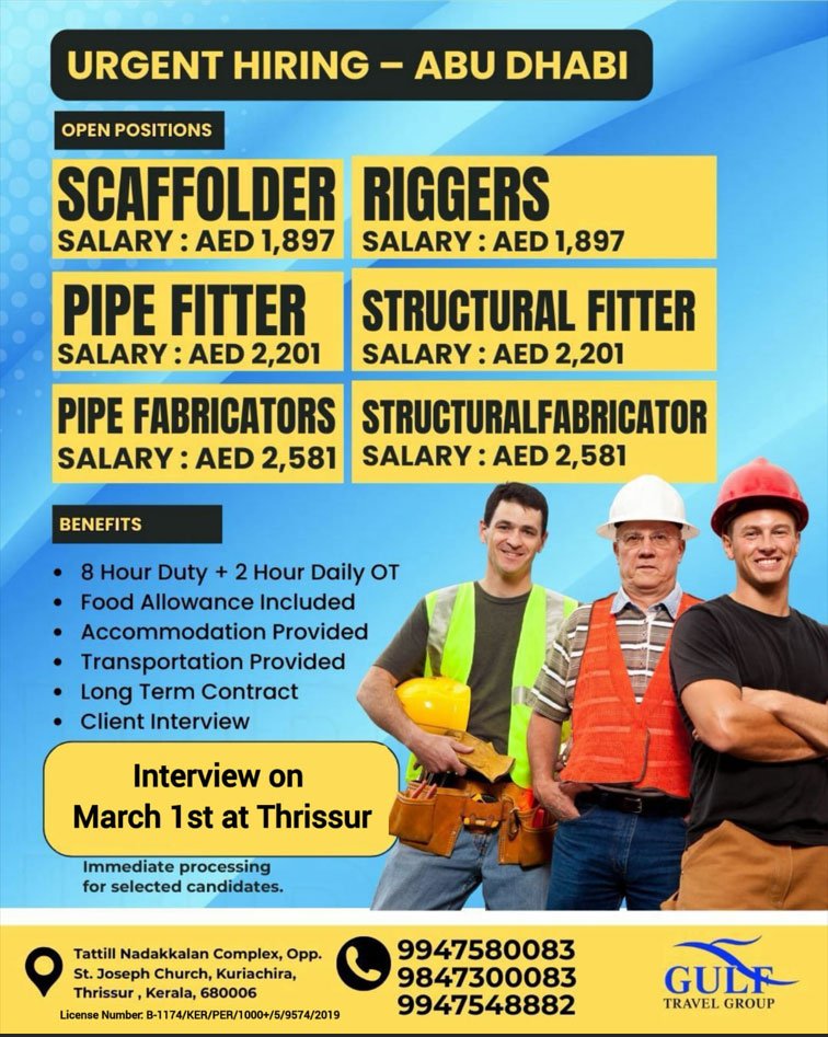 Urgent Hiring – Abu Dhabi Jobs 2026 | Scaffolders, Riggers, Pipe & Structural Fitters