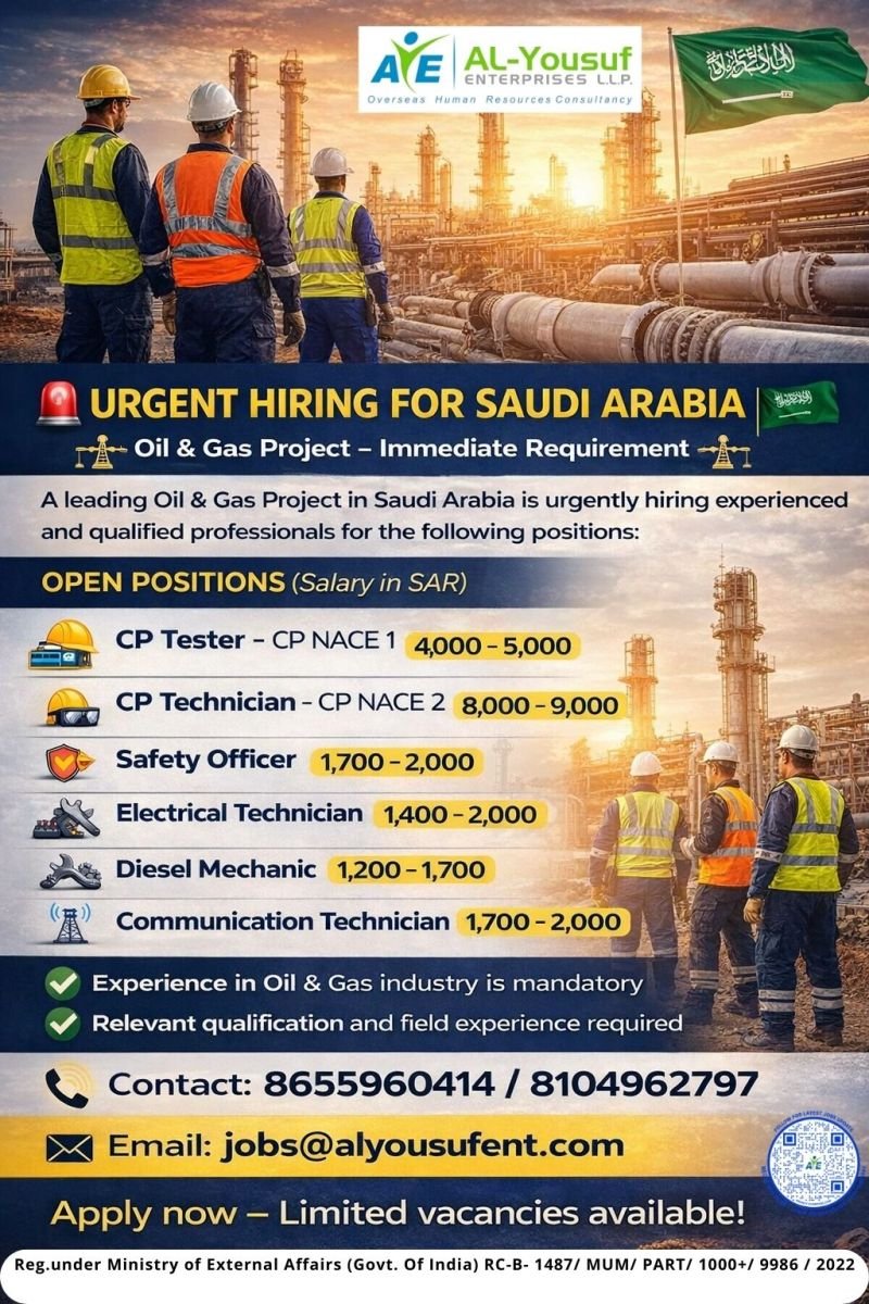 Urgent Hiring for Saudi Arabia – Oil & Gas Project