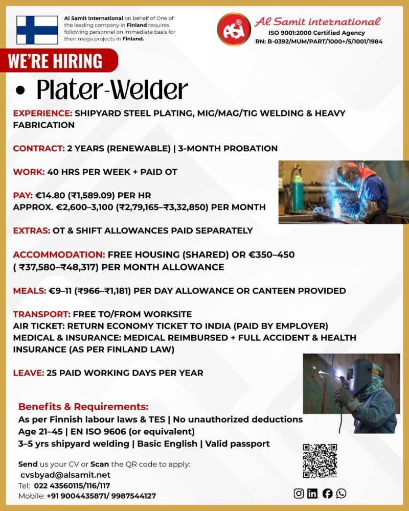 Finland Opportunity - Plater Welder Required - Apply Now
