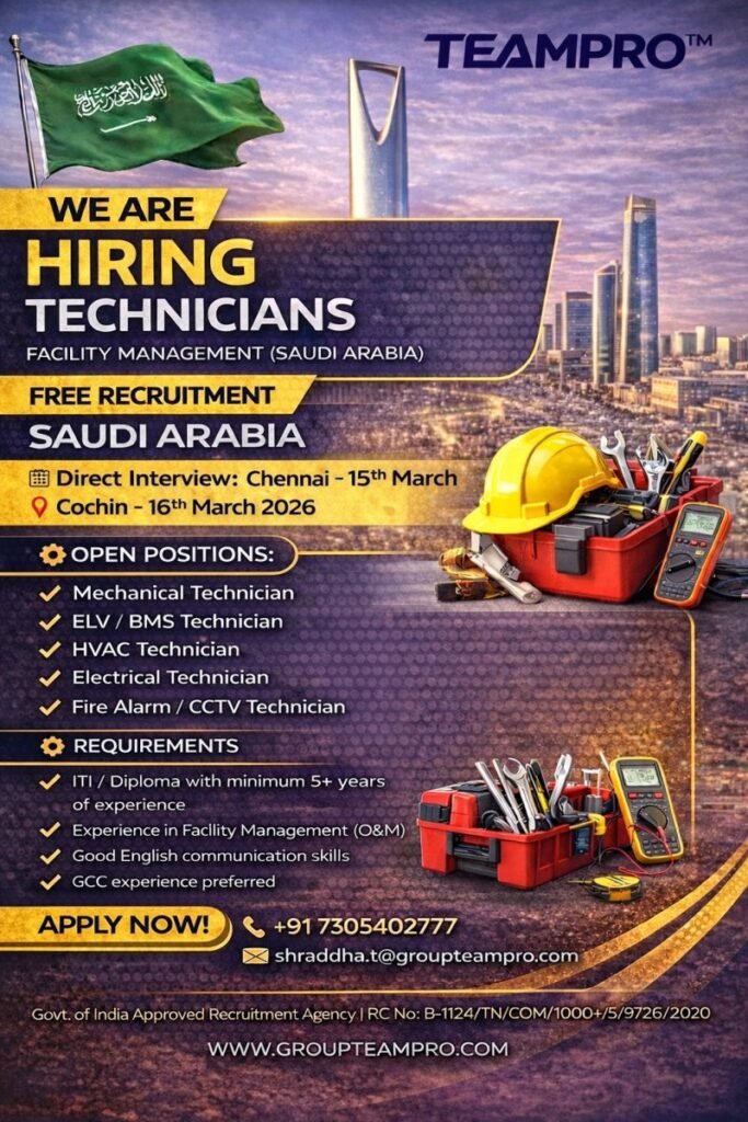 Saudi Arabia Jobs 2026 – Hiring Facility Management | Free Recruitment Saudi Arabia Jobs 2026 – Hiring Facility Management | Free Recruitment