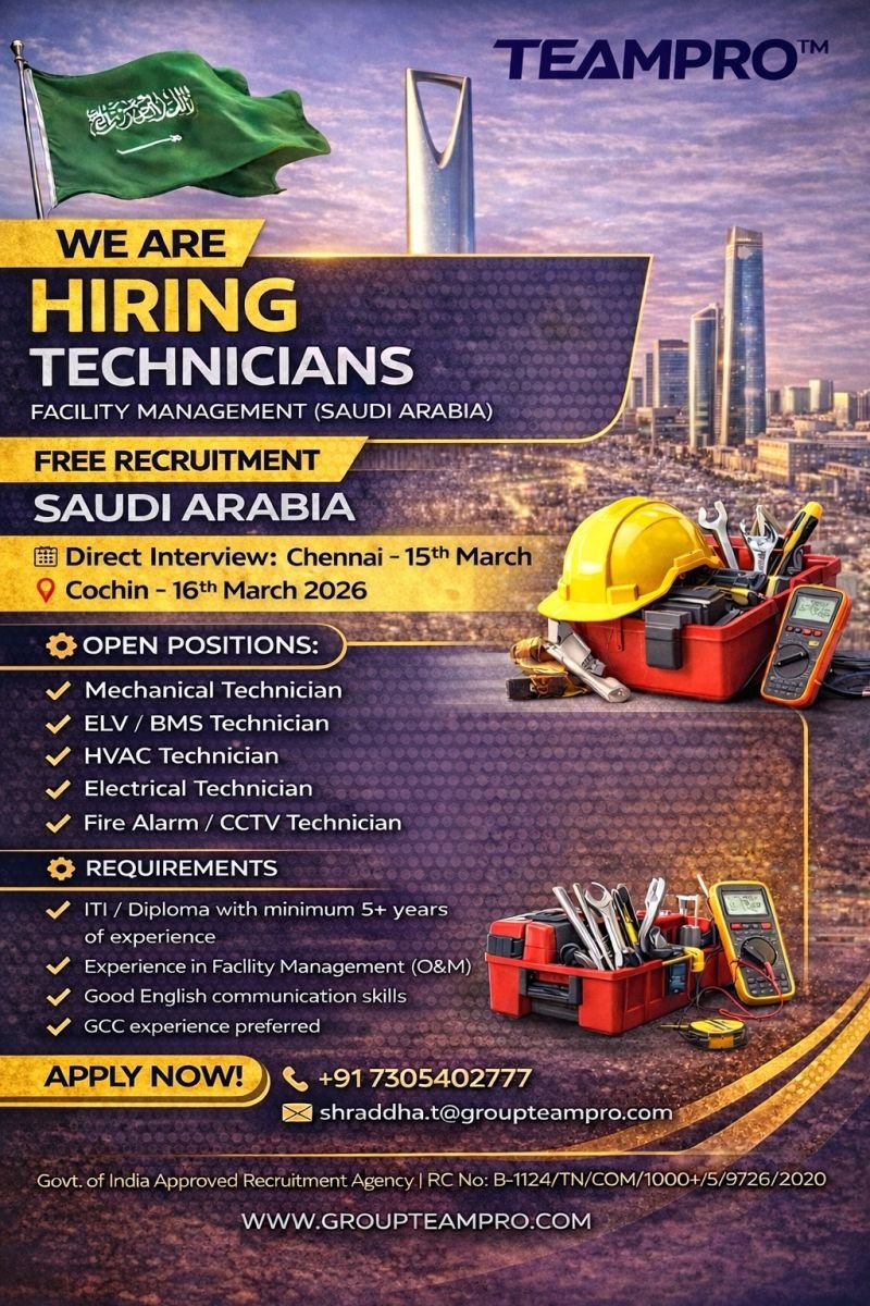 Saudi Arabia Jobs 2026 – Hiring Facility Management | Free Recruitment