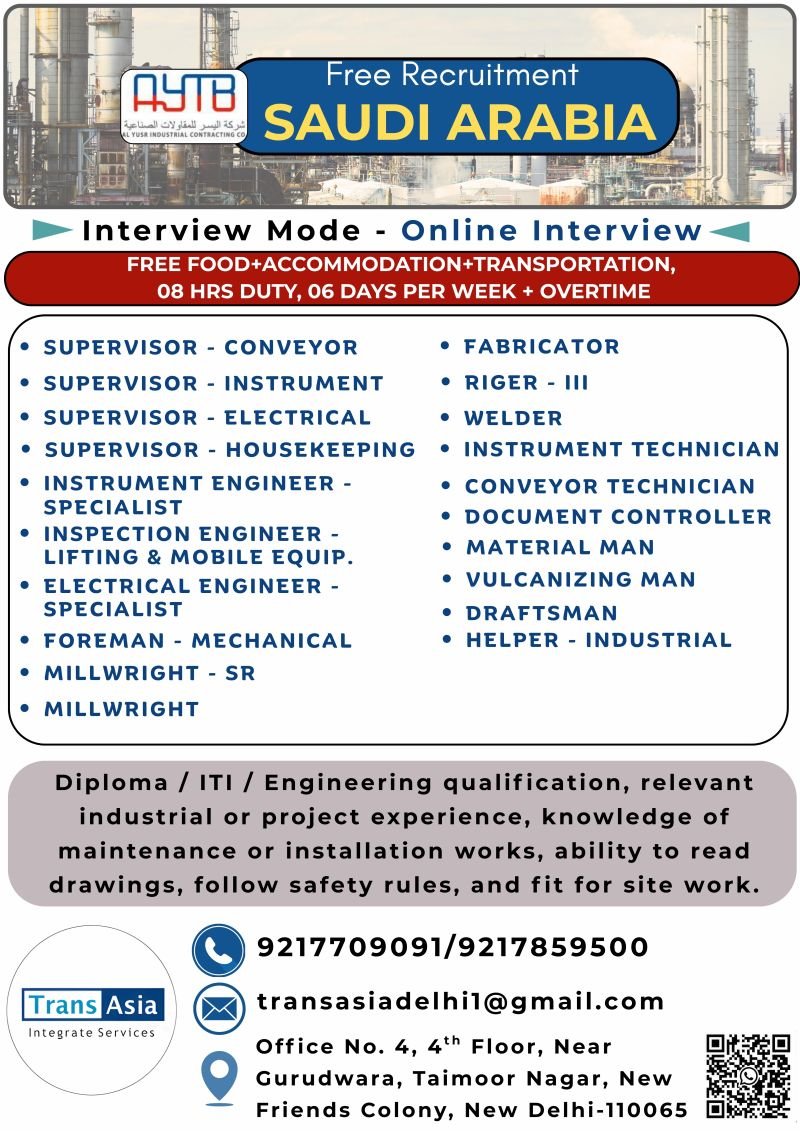 Free Recruitment for AYTB Saudi Arabia – Online Interview | Industrial & Engineering Jobs 2026