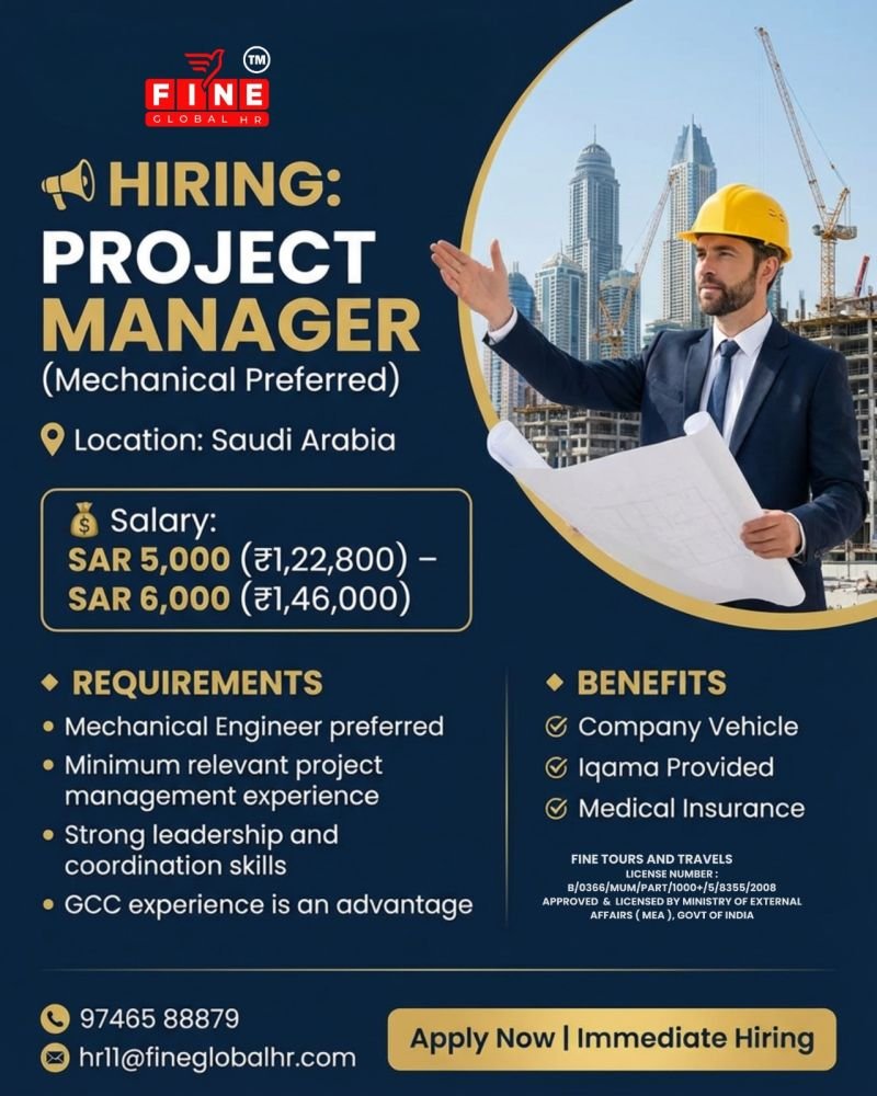 Hiring Project Manager For Saudi Arabia - Apply Now Hiring Project Manager For Saudi Arabia - Apply Now
