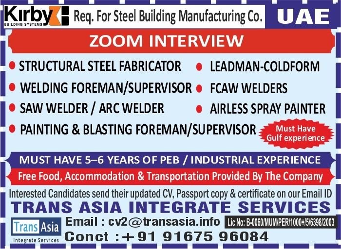 Urgent Hiring for UAE – Kirby Building Systems Urgent Hiring for UAE – Kirby Building Systems