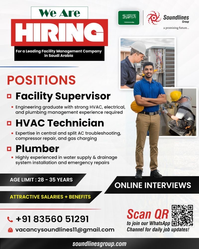 Hiring Urgent For a Leading Facility Management Company in Saudi Arabia Hiring Urgent For a Leading Facility Management Company in Saudi Arabia