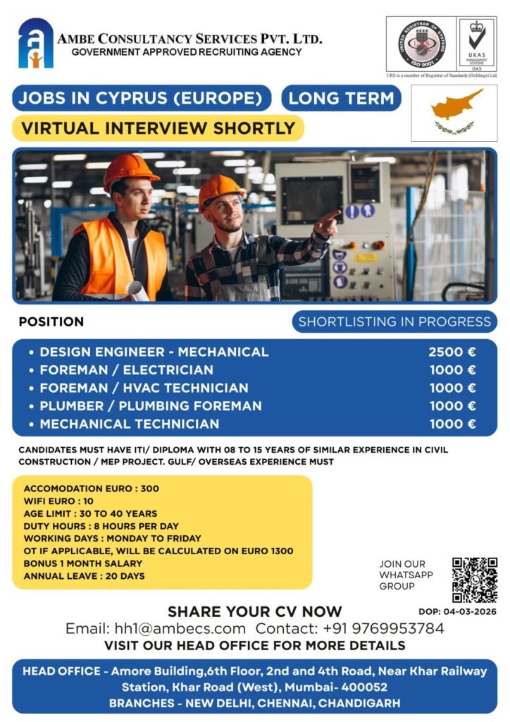 Jobs in Cyprus (Europe) – Long Term Opportunities | Virtual Interview Shortly