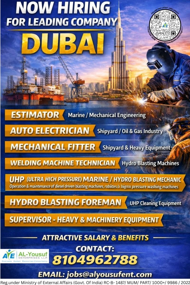 Hiring For A reputed Marine & Shipyard Company in Dubai