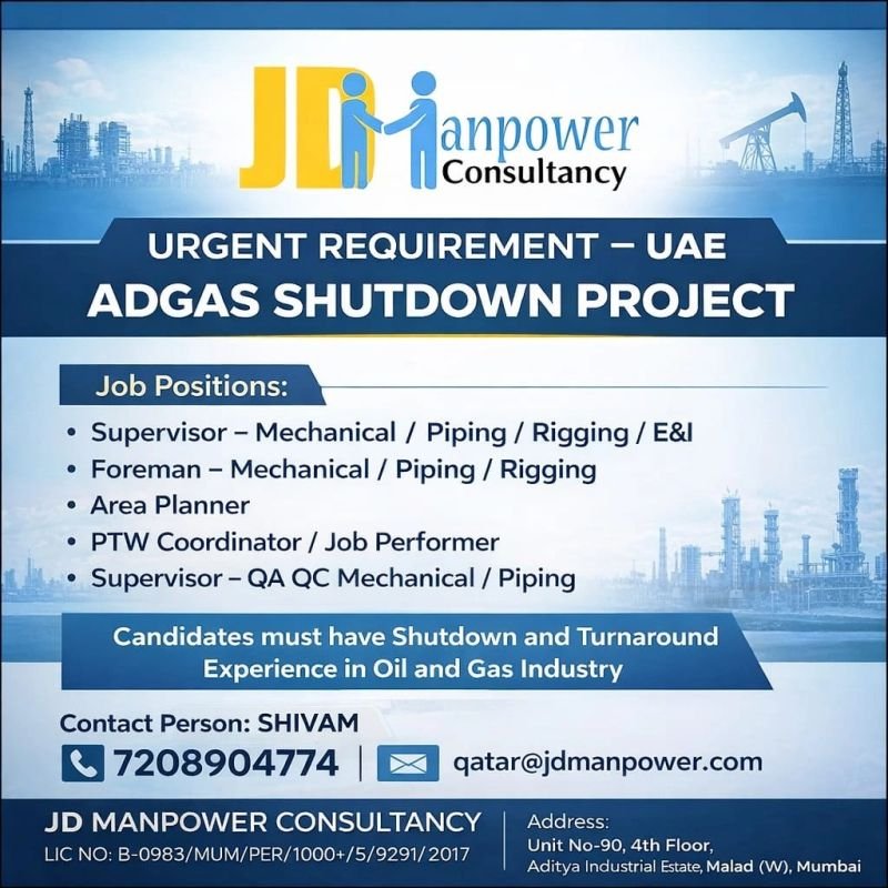 UAE Oil and Gas Jobs 2026: ADGAS Shutdown Project Hiring 