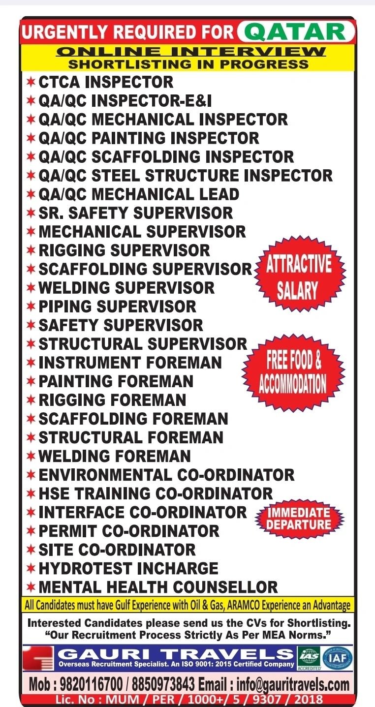 Qatar Oil and Gas Jobs 2026: Large Vacancies - Online Interview