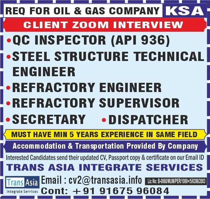 Urgent Hiring for Oil & Gas Company in Saudi Arabia | Client Zoom Interview