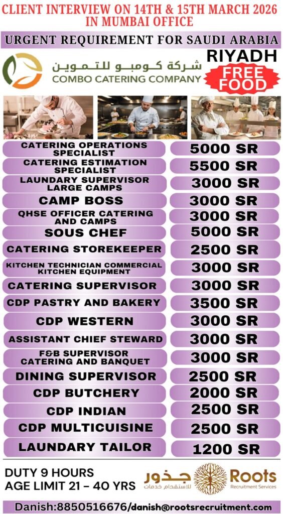 Saudi Arabia Catering Jobs 2026: Hiring For Combo Catering Company