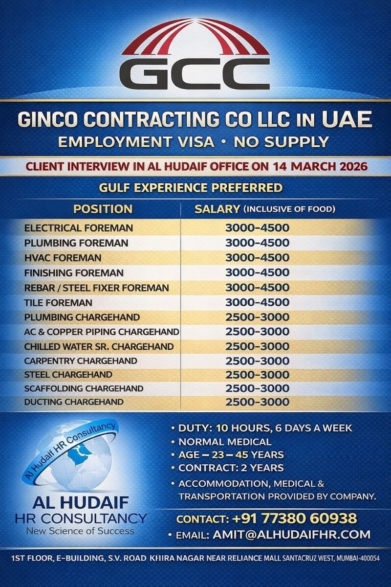 Hiring for GINCO Contracting Co. LLC in the UAE - Apply Today