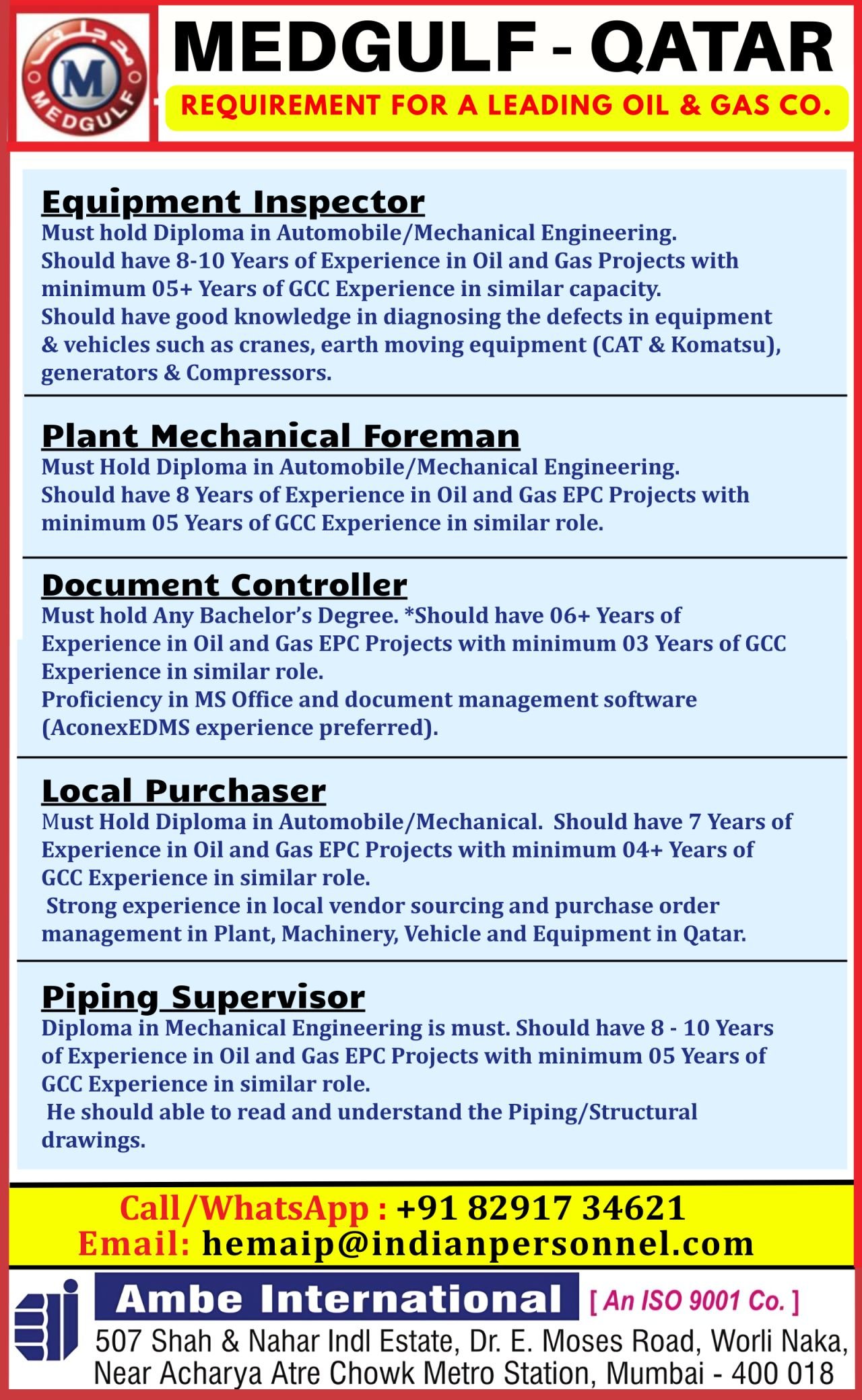 Qatar MEDGULF Oil and Gas Jobs – Hiring for Leading EPC Company