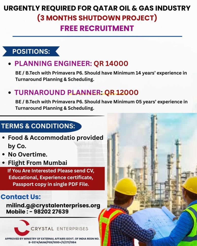 Qatar Oil & Gas Shutdown Project Jobs 2026