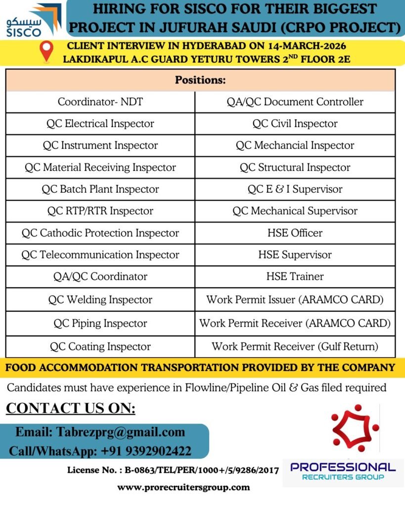Saudi Arabia Oil & Gas Jobs – SISCO Jafurah Project