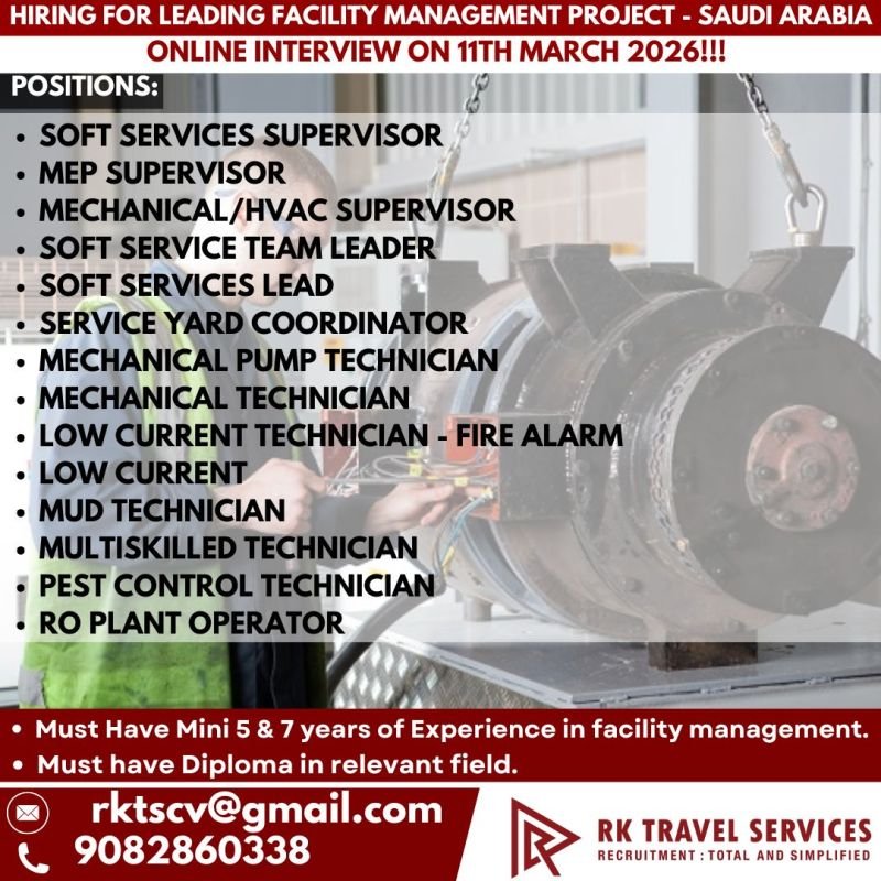 Saudi Arabia Facility Management Jobs 2026 - Urgent Hiring