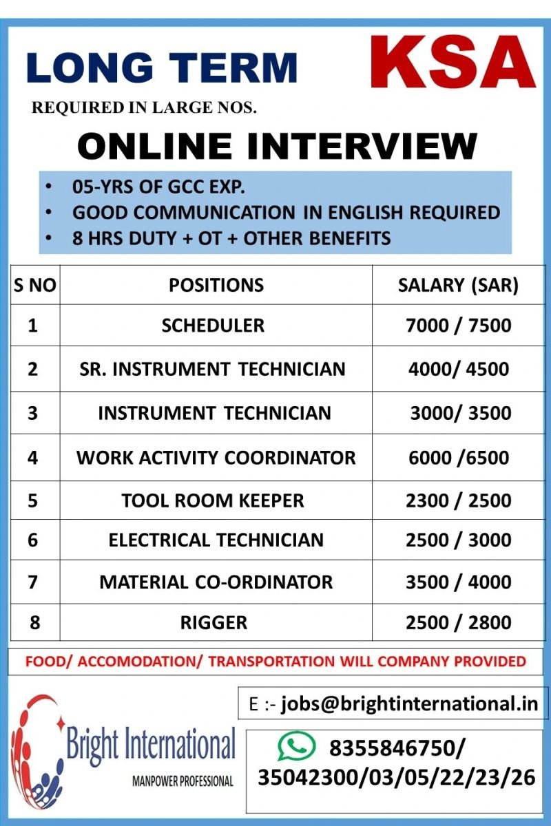 Saudi Arabia Long-Term Jobs 2026 - Online Interview