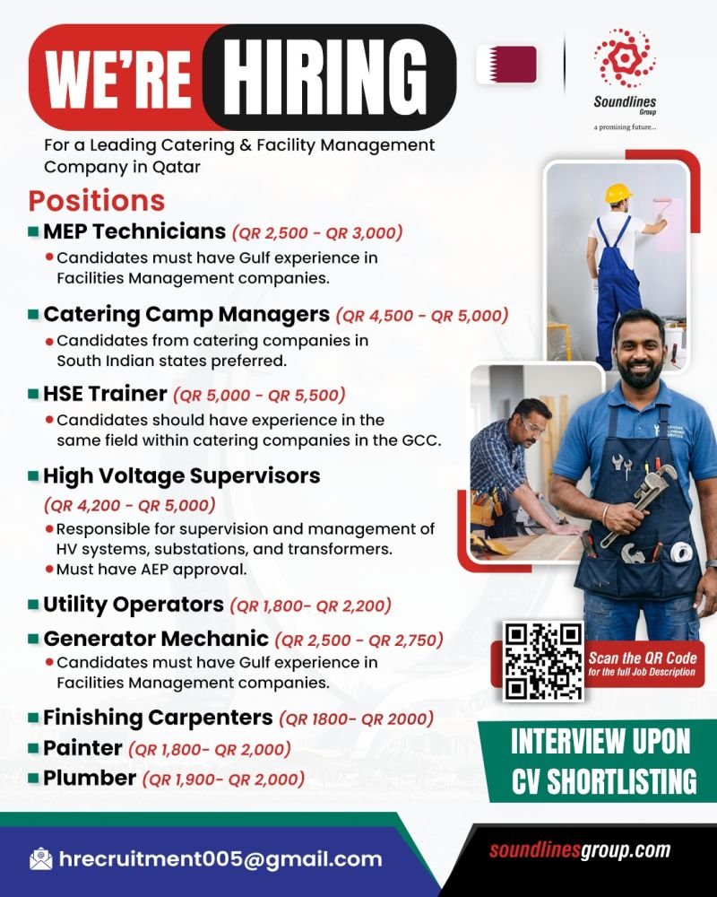 Qatar - Hiring For a Leading Catering & Facility Management Company in Qatar