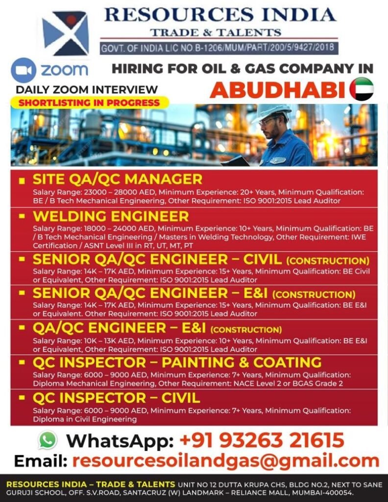 Oil and Gas Jobs in Abu Dhabi 2026 : Exciting Opportunities with a Leading Company